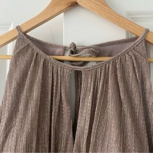R & M Richards Women's Metallic Knit Keyhole Halter GownGold Size 16